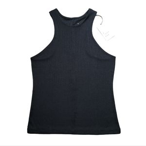 Black Dressy Sleeveless Ribbed Top Crew Neck Women's S - effortless chic style